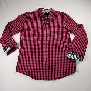 Ricky Singh Denim & Flower Men Red Check Long Sleeve Cotton Medium Button Shirt